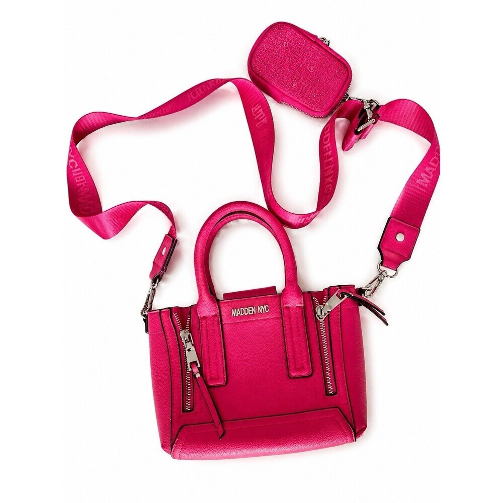 Madden NYC Women's Mini Zipper Satchel with Embellished Pouch Hot Pink
